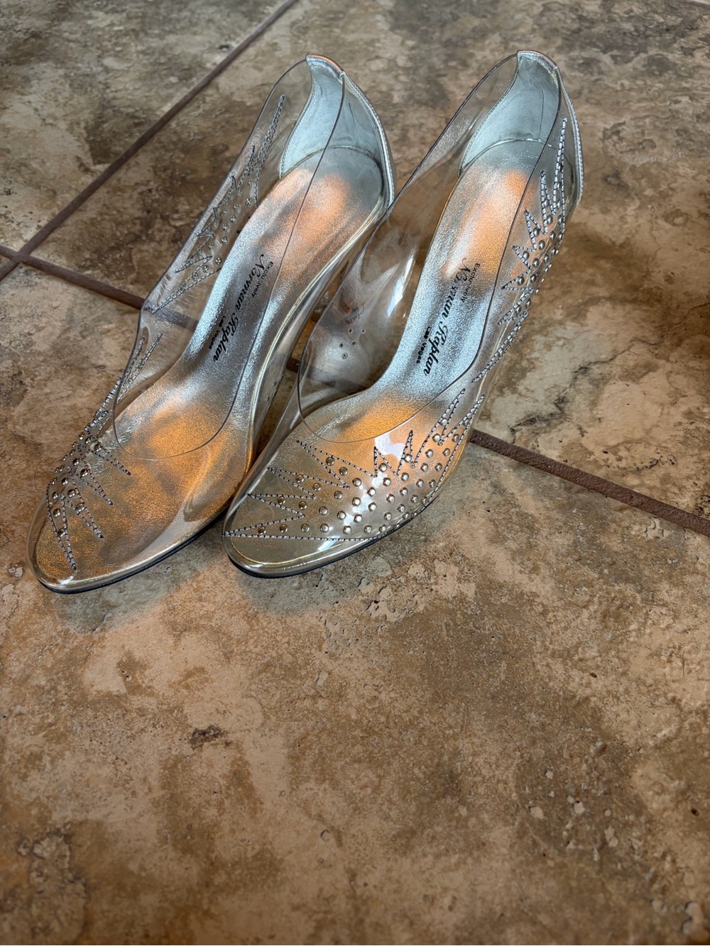 Silver Embellished Women's Peep-Toe Heels
